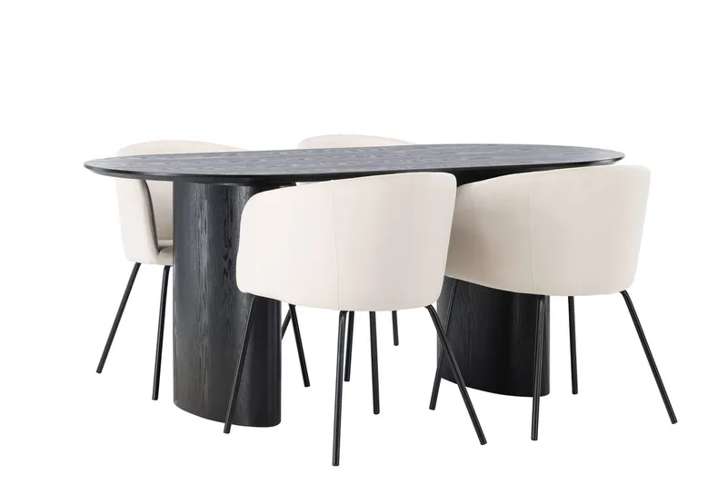 Isolde Matbord 180x90 cm med 4 Berit Karmstol Sammet med Armstöd - Möbler - Matplats - Matgrupp & matbord med stolar