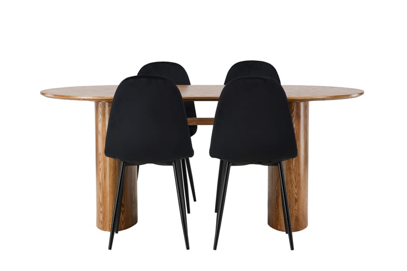 Isolde Matgrupp 180 cm Oval med 4 Polar Stolar, Svart