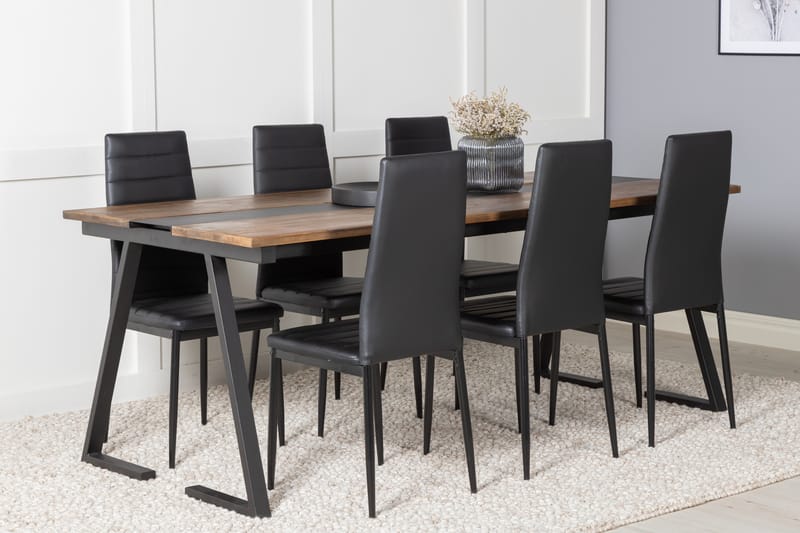 Jakarta Matgrupp 200 cm Rektangulär med 6 Slim stolar - Svart - Möbler - Matplats - Matgrupp & matbord med stolar