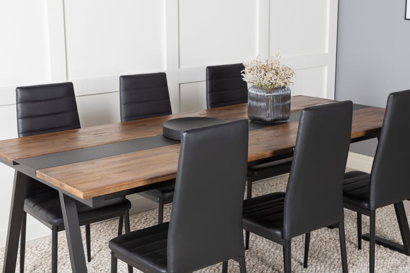 Jakarta Matgrupp 200 cm Rektangulär med 6 Slim stolar - Svart - Möbler - Matplats - Matgrupp & matbord med stolar