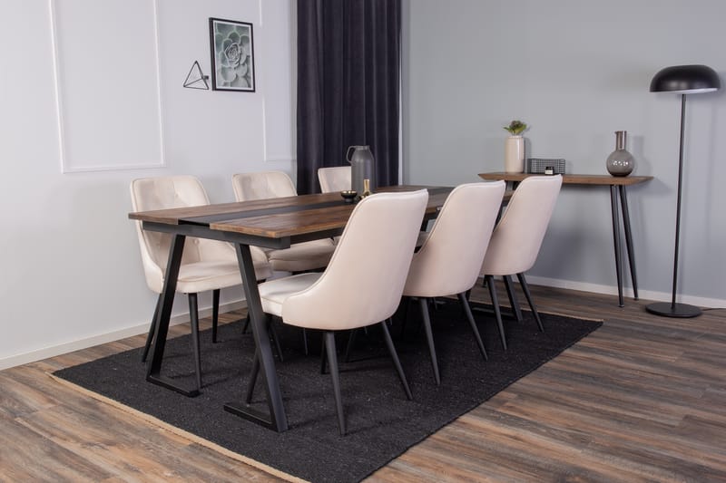 Jakarta Matgrupp 200 cm Rektangulär med 6 Velvet stolar - Beige - Möbler - Matplats - Matgrupp & matbord med stolar