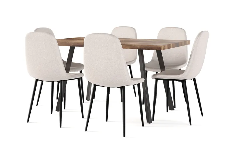 Jasmin Förlängningsbart Matbord 180 cm +  6 st Nibe stol beige med svarta ben - Vit/Beige - Möbler - Matplats - Matgrupp & matbord med stolar