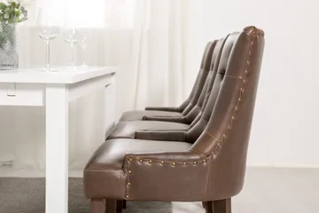 Jasmin Matgrupp 180 cm med 6 Tuva Fåtölj - Vit/Brun PU - Möbler - Matplats - Matgrupp & matbord med stolar