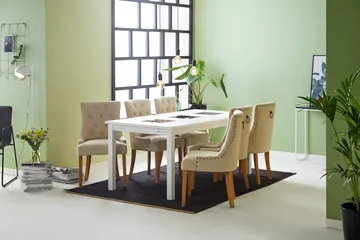 Jasmin Matgrupp Vit med 6 st Viktoria Fåtöljer - Beige/Vintageben - Möbler - Matplats - Matgrupp & matbord med stolar