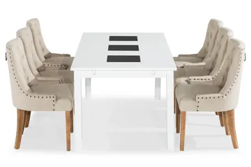 Jasmin Matgrupp Vit med 6 st Viktoria Fåtöljer - Beige/Vintageben - Möbler - Matplats - Matgrupp & matbord med stolar