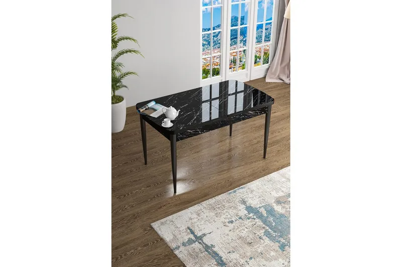 Javren Matbord 114 cm Rektangulär - Svart Marmor/Svart - Möbler - Matplats - Matbord & köksbord