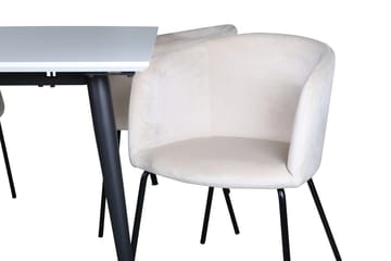 Jimmy Förlängningsbart Matbord 150 cm med 4 Berit Karmstol Sammet med Armstöd - Möbler - Matplats - Matgrupp & matbord med stolar