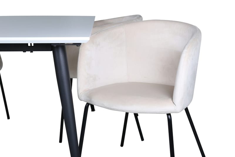 Jimmy Förlängningsbart Matbord 150 cm med 4 Berit Karmstol Sammet med Armstöd - Möbler - Matplats - Matgrupp & matbord med stolar