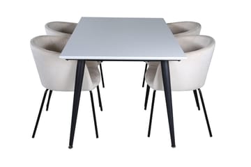 Jimmy Förlängningsbart Matbord 150 cm med 4 Berit Karmstol Sammet med Armstöd - Möbler - Matplats - Matgrupp & matbord med stolar