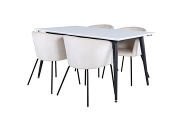 Jimmy Förlängningsbart Matbord 150 cm med 4 Berit Karmstol Sammet med Armstöd - Möbler - Matplats - Matgrupp & matbord med stolar