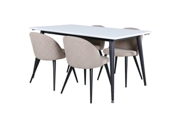 Jimmy Matgrupp 150 cm Rektangulär med 4 Velvet stolar - Beige - Möbler - Matplats - Matgrupp & matbord med stolar