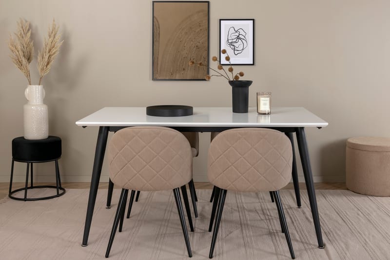 Jimmy Matgrupp 150 cm Rektangulär med 4 Velvet stolar - Beige - Möbler - Matplats - Matgrupp & matbord med stolar