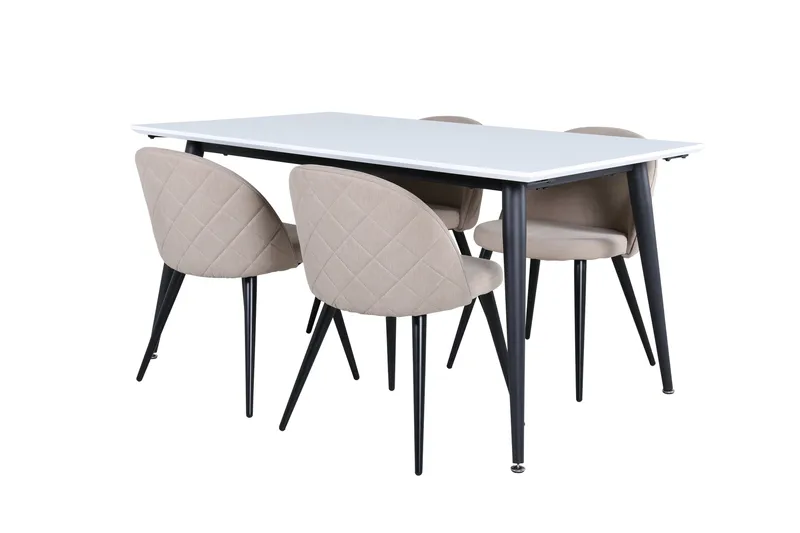 Jimmy Matgrupp 150 cm Rektangulär med 4 Velvet stolar, Beige
