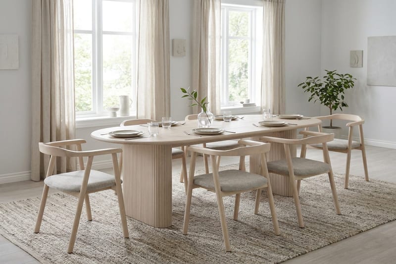 Jolie Matstol i trä med tygsits - Vitlaserad/Beige - Möbler - Matplats - Matstol & köksstol