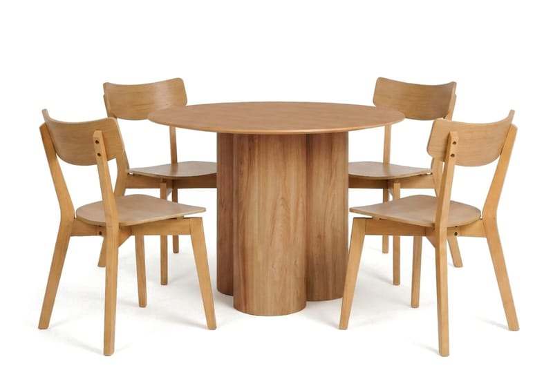 Juno Matgrupp 110 cm runt i Ek med 4 Amelia Matstolar - Ek - Möbler - Matplats - Matgrupp & matbord med stolar