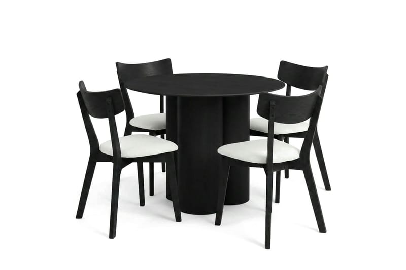 Juno Matgrupp 110 cm runt i Svart med 4 Amelia Matstolar med Dyna - Svart/Beige - Möbler - Matplats - Matgrupp & matbord med stolar