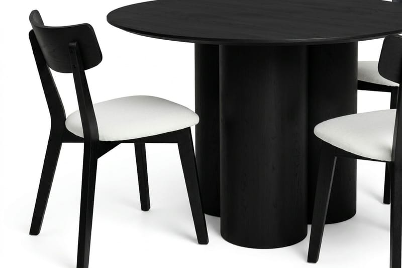 Juno Matgrupp 110 cm runt i Svart med 4 Amelia Matstolar med Dyna - Svart/Beige - Möbler - Matplats - Matgrupp & matbord med stolar