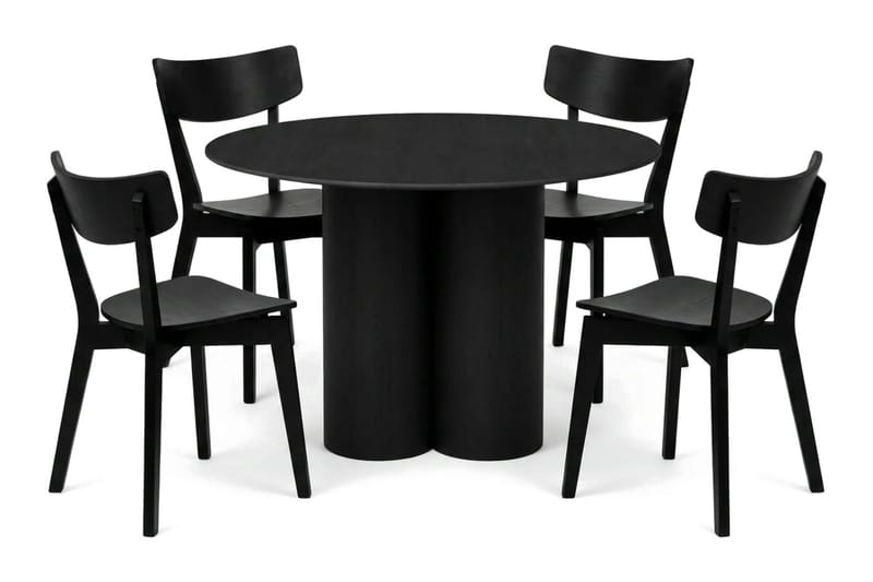 Juno Matgrupp 110 cm runt i Svart med 4 Amelia Matstolar - Svart - Möbler - Matplats - Matgrupp & matbord med stolar