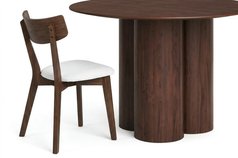 Juno Matgrupp 110 cm runt i Valnöt med 4 Amelia Matstolar med Dyna - Valnöt/Beige - Möbler - Matplats - Matgrupp & matbord med stolar