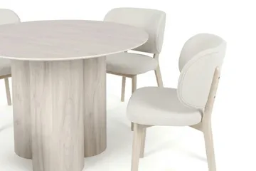 Juno Matgrupp 110 cm runt Vitlaserad med 4 Eira Matstolar - Vitlaserad - Möbler - Matplats - Matgrupp & matbord med stolar