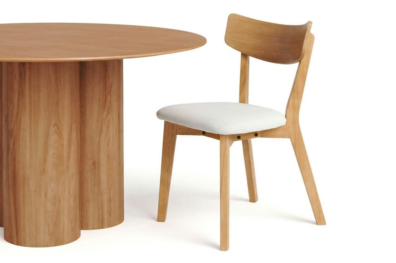 Juno Matgrupp 130 cm runt i Ek med 6 Amelia Matstolar med Dyna - Ek/Beige - Möbler - Matplats - Matgrupp & matbord med stolar