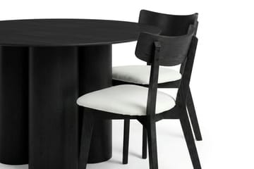 Juno Matgrupp 130 cm runt i Svart med 6 Amelia Matstolar med Dyna - Svartlaserad ek - Möbler - Matplats - Matgrupp & matbord med stolar