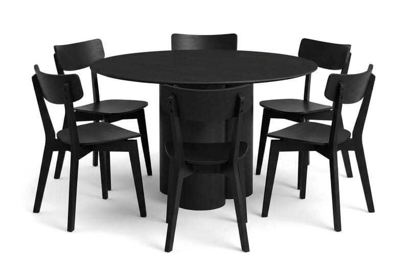Juno Matgrupp 130 cm runt i Svart med 6 Amelia Matstolar - Svart - Möbler - Matplats - Matgrupp & matbord med stolar