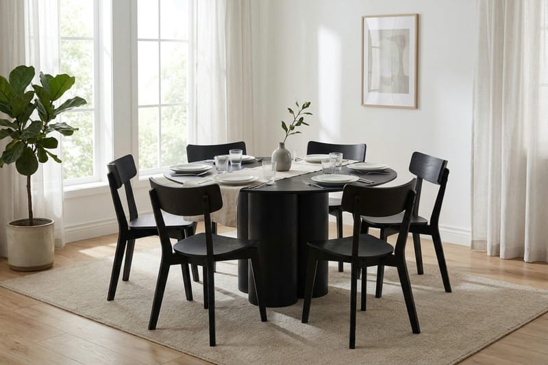 Juno Matgrupp 130 cm runt i Svart med 6 Amelia Matstolar - Svart - Möbler - Matplats - Matgrupp & matbord med stolar