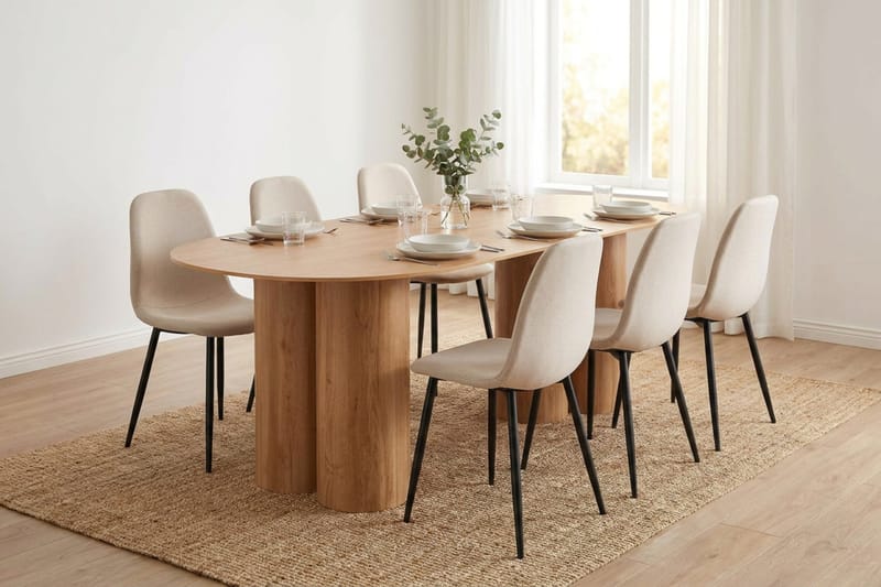 Juno Matgrupp rektangulärt 220 cm Ek med 6 Nibe Matstolar - Ek - Möbler - Matplats - Matgrupp & matbord med stolar