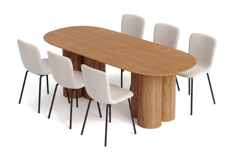 Juno Matgrupp rektangulärt 220 cm Ek med 8 Katy Matstolar, Ek