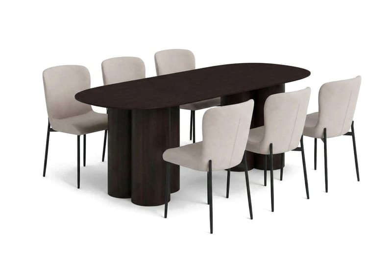 Juno Matgrupp rektangulärt 220 cm Rökt Ek med 6 Elsie Matstolar - Rökt ek/Beige - Möbler - Matplats - Matgrupp & matbord med stolar