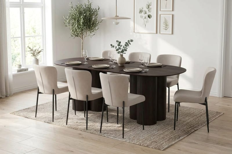 Juno Matgrupp rektangulärt 220 cm Rökt Ek med 6 Elsie Matstolar - Rökt ek/Beige - Möbler - Matplats - Matgrupp & matbord med stolar