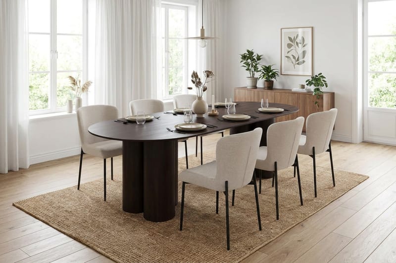 Juno Matgrupp rektangulärt 220 cm Rökt Ek med 6 Elsie Matstolar - Rökt ek/Vit - Möbler - Matplats - Matgrupp & matbord med stolar