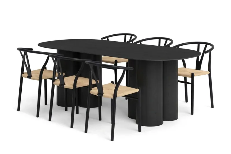 Juno Matgrupp rektangulärt 220 cm Svart med 6 Elysia Matstolar