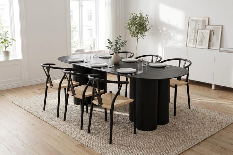 Juno Matgrupp rektangulärt 220 cm Svart med 6 Elysia Matstolar - Möbler - Matplats - Matgrupp & matbord med stolar