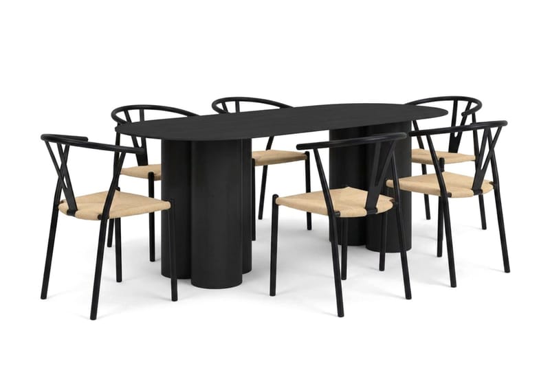 Juno Matgrupp rektangulärt 220 cm Svart med 6 Elysia Matstolar - Möbler - Matplats - Matgrupp & matbord med stolar