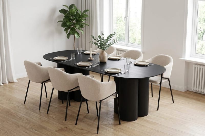 Juno Matgrupp rektangulärt 220 cm Svart med 6 Filip Matstolar - Svart - Möbler - Matplats - Matgrupp & matbord med stolar