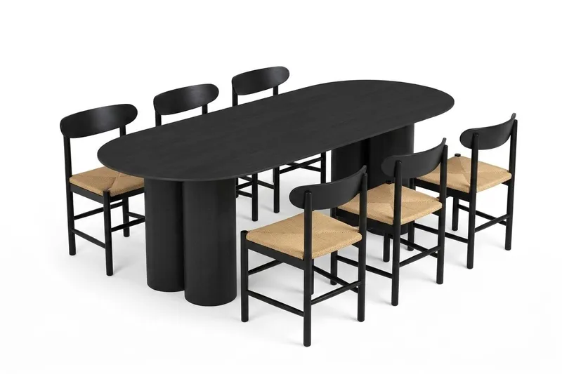 Juno Matgrupp rektangulärt 220 cm Svart med 6 Malte Matstolar - Möbler - Matplats - Matgrupp & matbord med stolar
