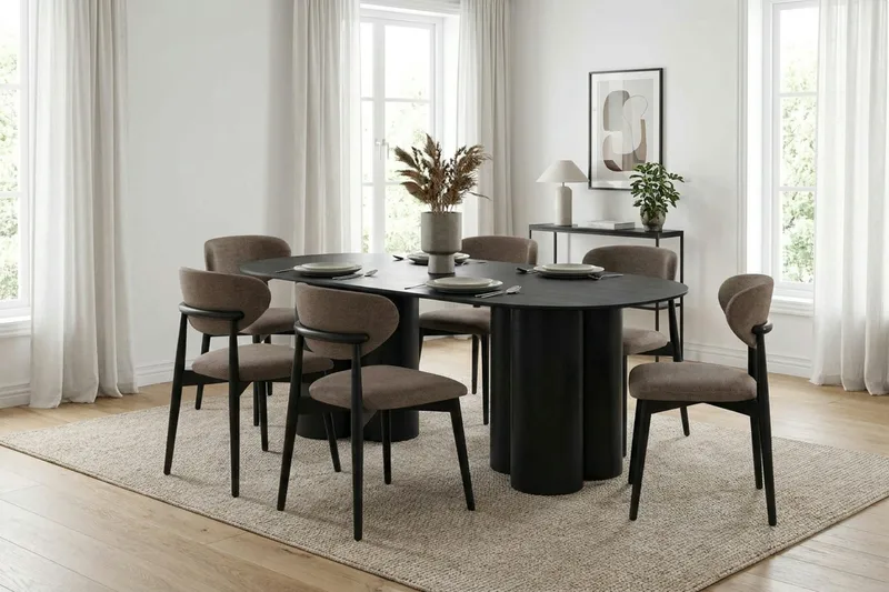 Juno Matgrupp rektangulärt 220 cm Svart med 6 Molly Matstolar - Svart - Möbler - Matplats - Matgrupp & matbord med stolar