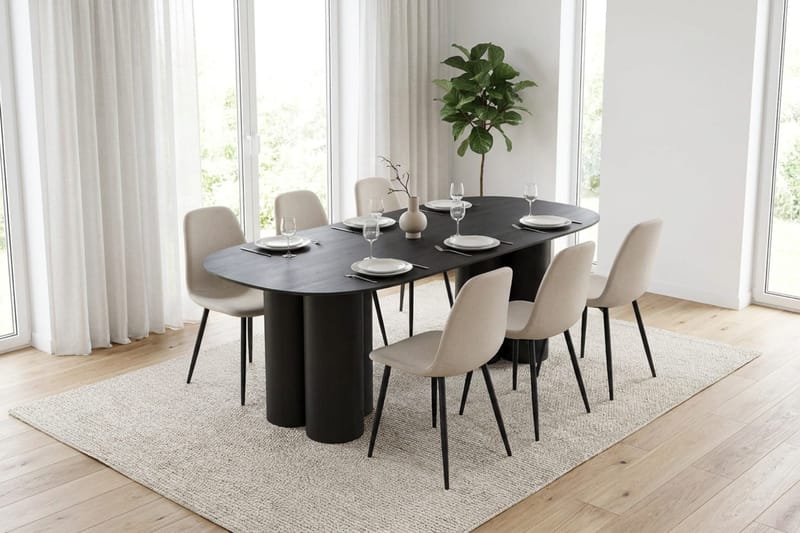 Juno Matgrupp rektangulärt 220 cm Svart med 6 Nibe Matstolar - Svart - Möbler - Matplats - Matgrupp & matbord med stolar