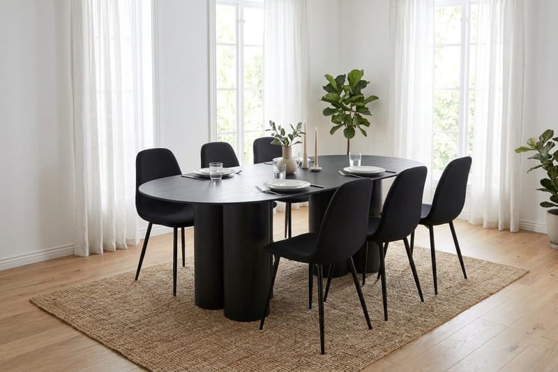 Juno Matgrupp rektangulärt 220 cm Svart med 6 Nibe Matstolar - Svart - Möbler - Matplats - Matgrupp & matbord med stolar