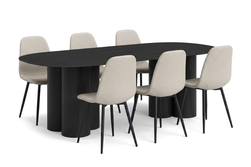 Juno Matgrupp rektangulärt 220 cm Svart med 6 Nibe Matstolar - Svart - Möbler - Matplats - Matgrupp & matbord med stolar