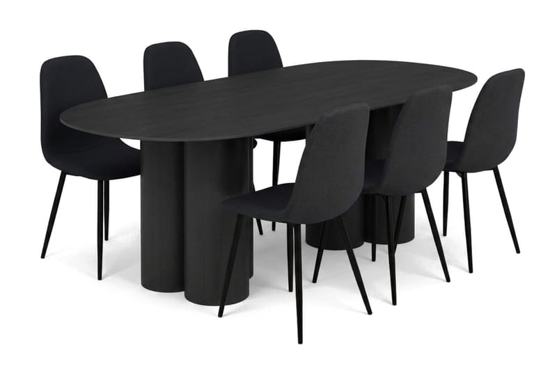 Juno Matgrupp rektangulärt 220 cm Svart med 6 Nibe Matstolar - Svart - Möbler - Matplats - Matgrupp & matbord med stolar