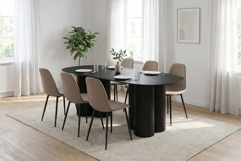 Juno Matgrupp rektangulärt 220 cm Svart med 6 Nibe Matstolar - Svartlaserad ek - Möbler - Matplats - Matgrupp & matbord med stolar