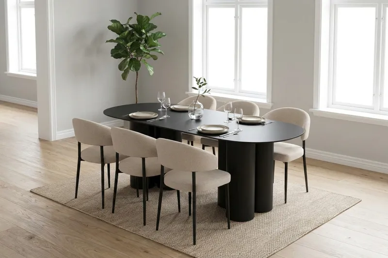Juno Matgrupp rektangulärt 220 cm Svart med 6 Sawako Matstolar - Svart - Möbler - Matplats - Matgrupp & matbord med stolar