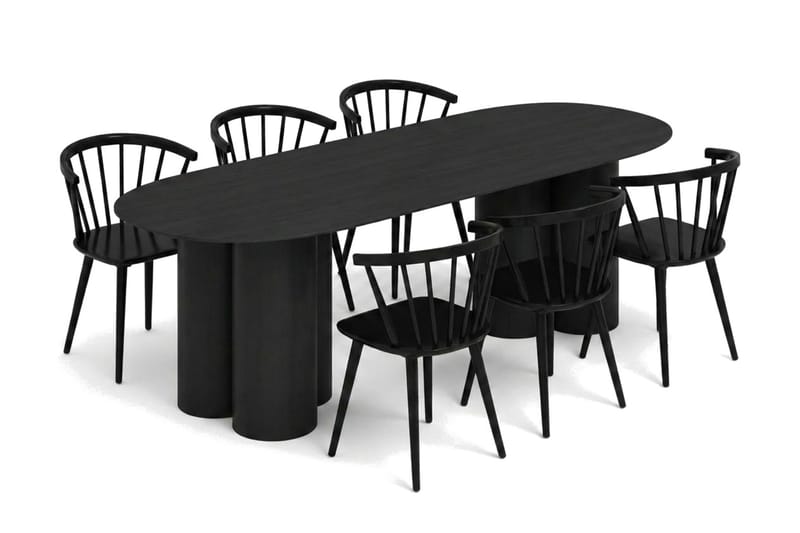 Juno Matgrupp rektangulärt 220 cm Svart med 6 Tyrö Matstolar - Svart - Möbler - Matplats - Matgrupp & matbord med stolar