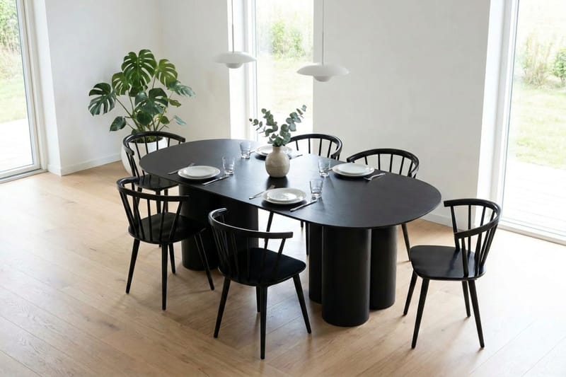 Juno Matgrupp rektangulärt 220 cm Svart med 6 Tyrö Matstolar - Svart - Möbler - Matplats - Matgrupp & matbord med stolar