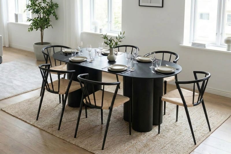 Juno Matgrupp rektangulärt 220 cm Svart med 6 Winston Matstolar - Svart - Möbler - Matplats - Matgrupp & matbord med stolar