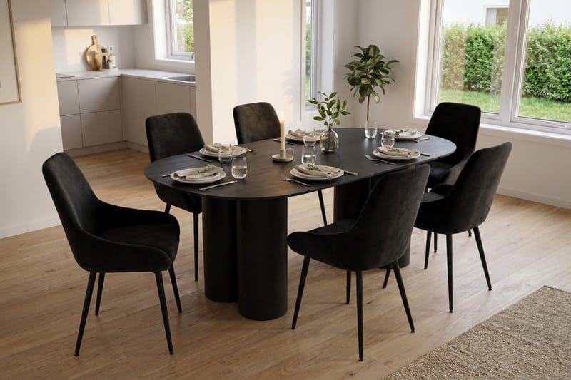 Juno Matgrupp rektangulärt 220 cm Svart med 8 Alsarp Matstolar - Svart - Möbler - Matplats - Matgrupp & matbord med stolar