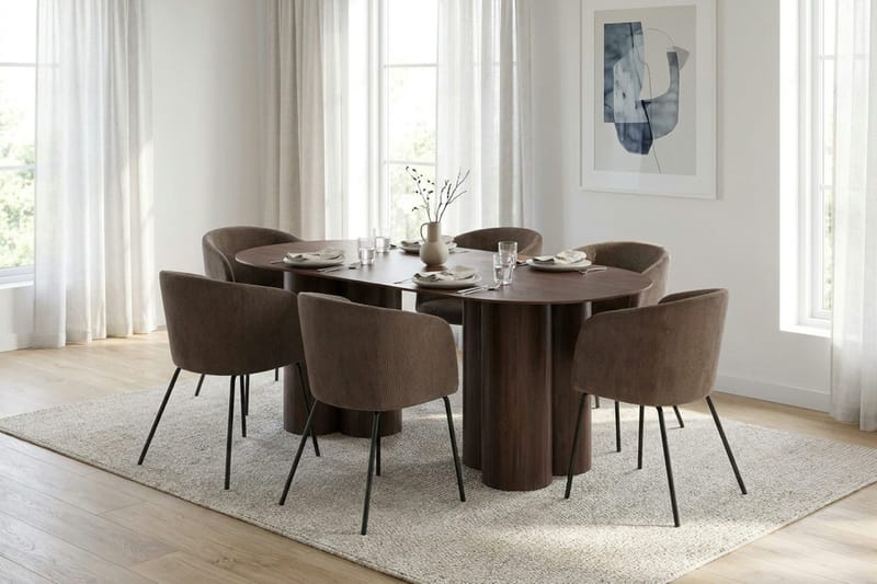 Juno Matgrupp rektangulärt 220 cm Valnöt med 6 Berit Matstolar - Valnöt - Möbler - Matplats - Matgrupp & matbord med stolar
